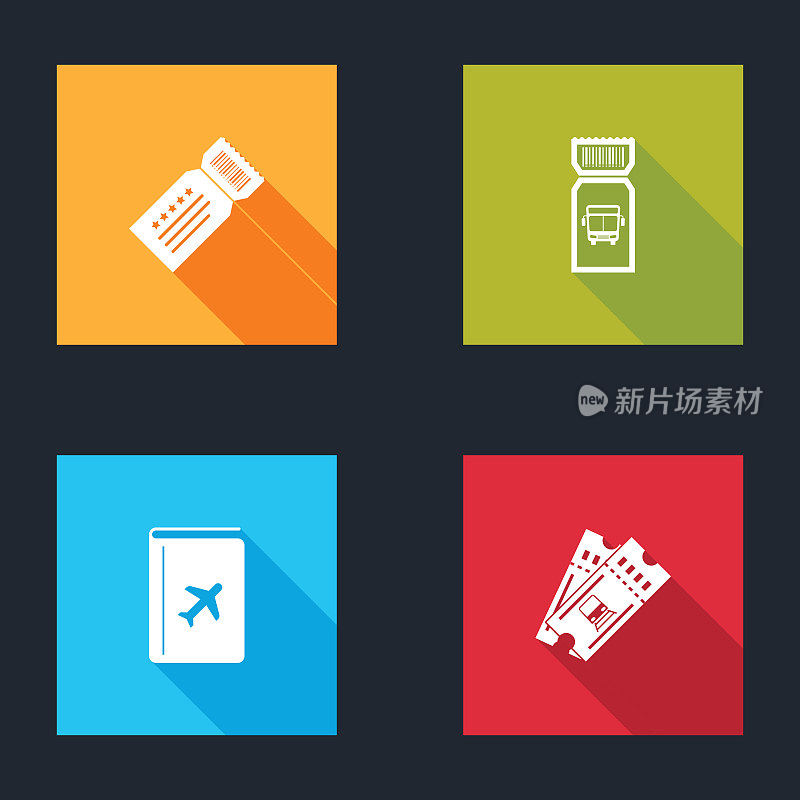 Set Ticket, Bus Ticket, Cover book travel guide and Train icon。向量